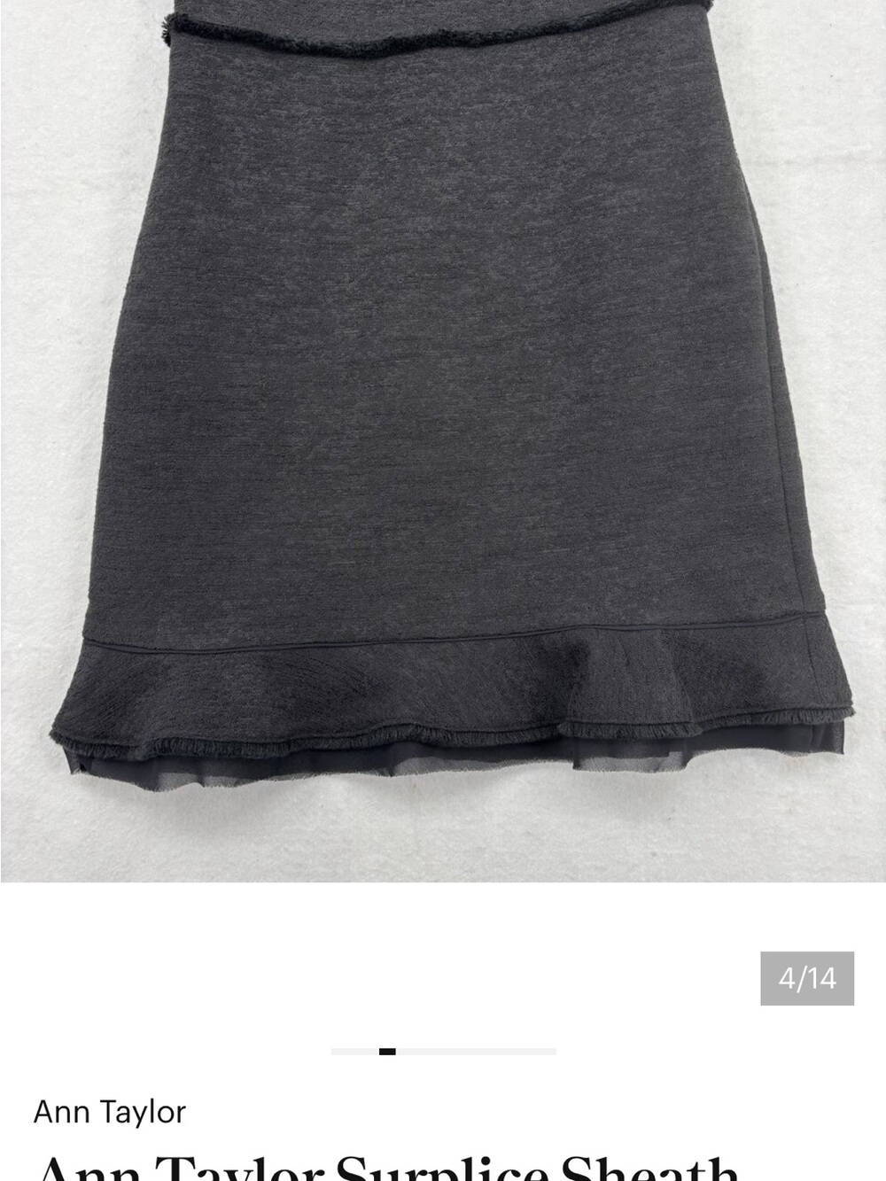 Ann Taylor NWT Black Tweed Surplice Sheath Dress Ruffle Lace Hem 2P - Picture 2 of 13